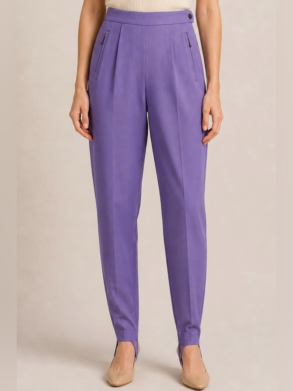Vintage Louise Féraud Stirrup Pants Lavender High Waist Tapered Trousers 90s GUC